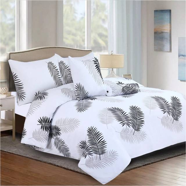 (Single Size Duvet Quilt Cover, Leaf White Duvet Quilt Cover) Soft Duvet Cover Reversible Printed Floral White Bedding Sets With Pillowcases