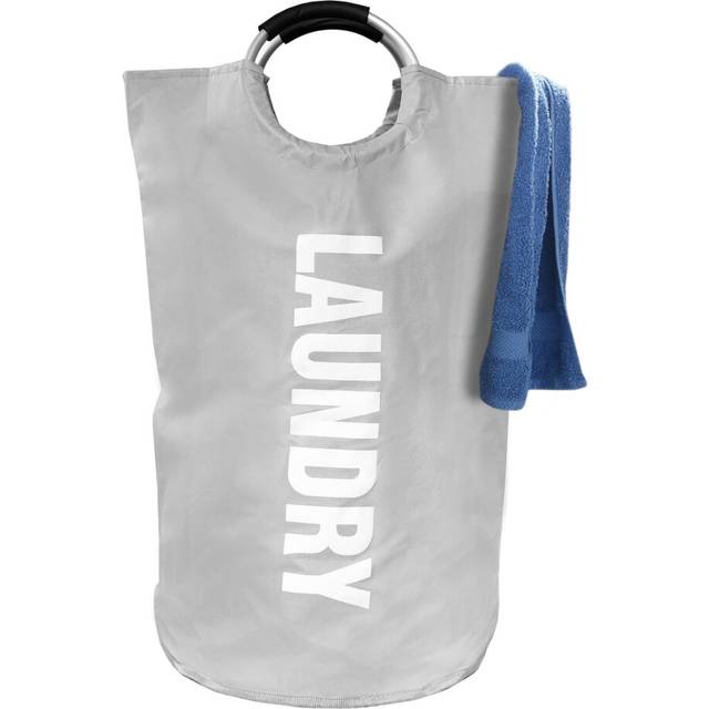VinsaniÂ® LARGE Collapsible Laundry Hamper Tote Bag - Strong Hard Wearing Waterproof Fabric with Round Aluminium Carrying Handle - LIGHT GREY