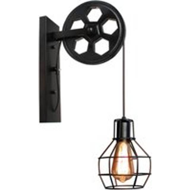 Stoex - Retro Wall Lights Creative Vintage Style Wall Light Pulley Wall Sconce For Aisle Loft Corridor E27,Black