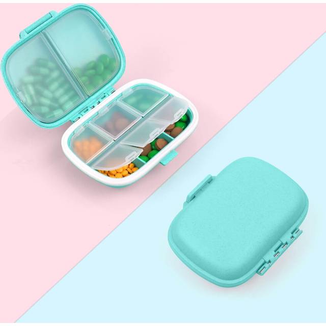 (Blue) Pill Box Organiser, Portable Medicine Storage Box with 8 Compartments, Pill Case Pill Dispenser to Hold Vitamins, Cod Liver Oil