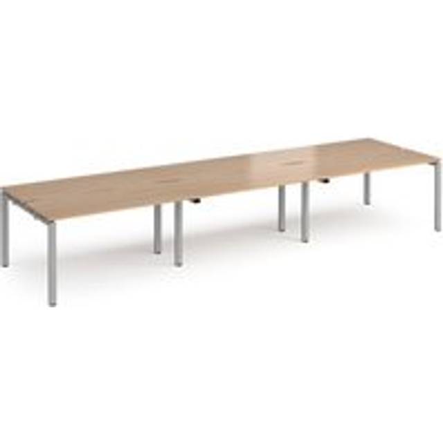 Bench Desk | 6 Person Rectangular Desks 4200mm | Beech Tops With Silver Frames | 1200mm Depth | Adapt
