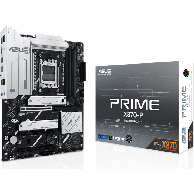 ASUS PRIME X870-P moderkortsuttag AM5 (AMD, ATX, PCIe 5.0, DDR5, 14+2+1 Power Stages, 4 x M.2, 2,5 Gb Ethernet, USB-C 40 Gbps)