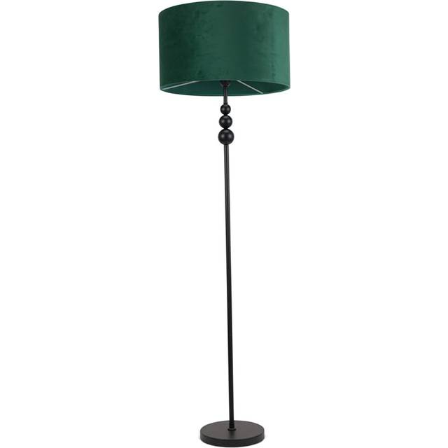 Marissa Velvet Drum Shade with Black Stacked Ball Floor Lamp with LED Bulb - Bottle Green - One Size