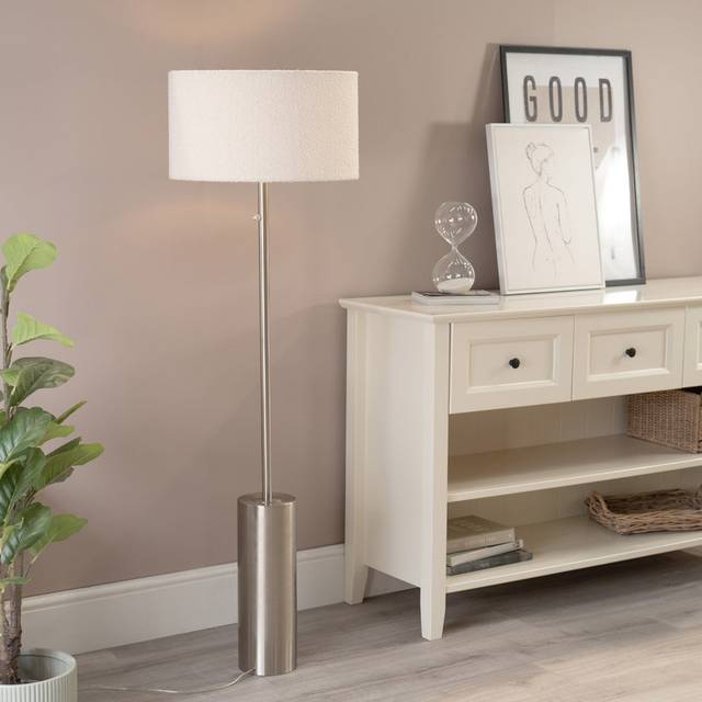 Valuelights Lexy Cream Boucle Shade With Brushed Chrome Dimmable Floor Lamp - One Size