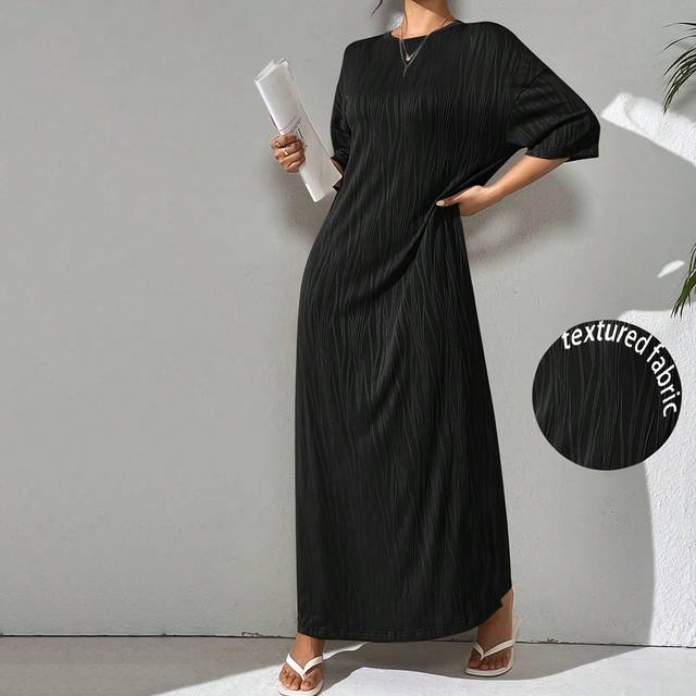 Mulvari Women&#39;s Solid Color Crew Neck Dolman Sleeve Maxi Loose Casual Dress, Spring/Summer, Dress Perfect For Beach/Casual/Vacation/Homewear