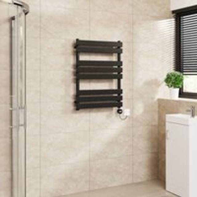 Warmehaus - Flat Electric Towel Rail Touch Screen Timer Black 800x600mm