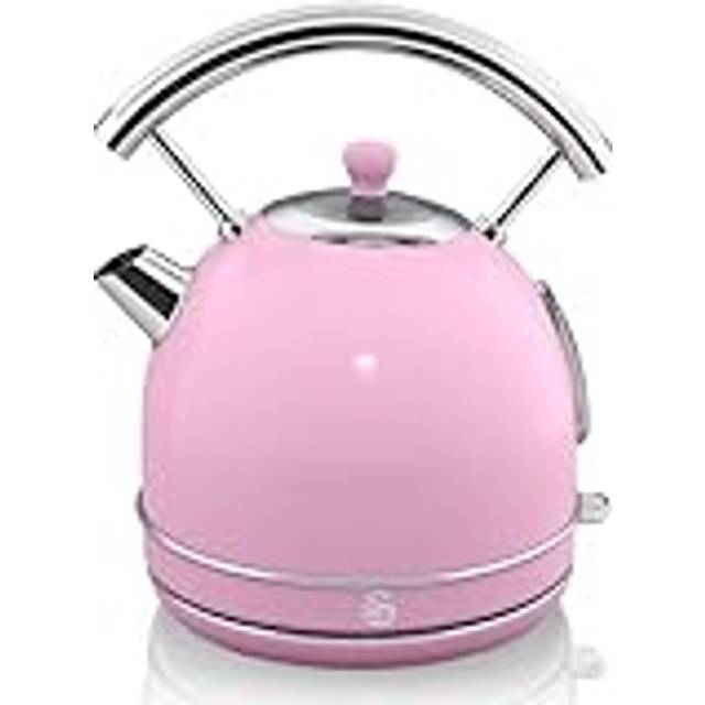 Swan Retro vattenkokare, dolt motstånd, rostfritt stål, trådlös, vintage, design, automatisk avstängning, Strix-kontroll, rosa, 3 000 W