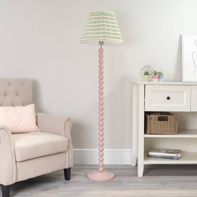 ValueLights Bobbins Rose Pink with Pink Pleated Shade Floor Lamp