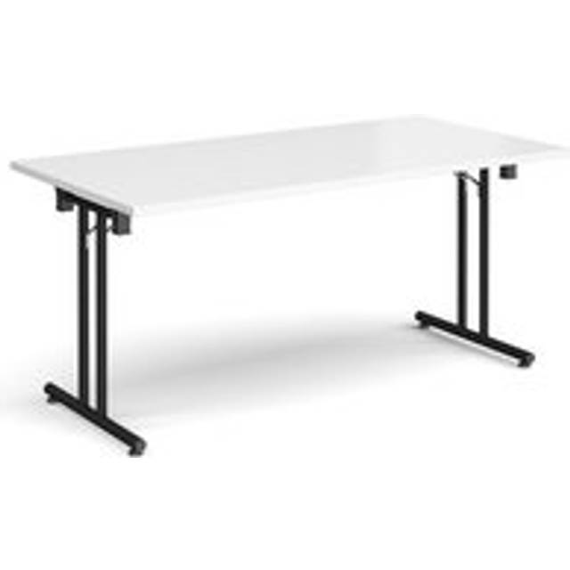 Rectangular folding leg table with black legs and straight foot rails 1600mm x 800mm - white - White