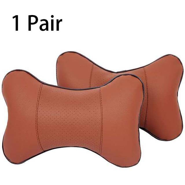 (Punch-Orange 2X) 2Pcs PU Leather Knitted Car Pillows Headrest Neck Rest Cushion Support
