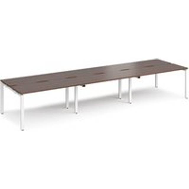 Bench Desk | 6 Person Rectangular Desks 4200mm With Sliding Tops | Walnut Tops With White Frames | 1200mm Depth | Adapt