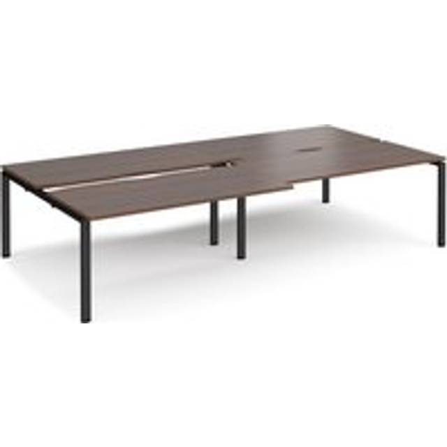 Bench Desk | 4 Person Rectangular Desks 3200mm With Sliding Tops | Walnut Tops With Black Frames | 1600mm Depth | Adapt