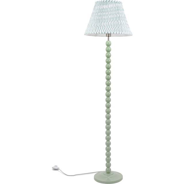 Bobbins Floor Lamp with Ruched Pleated Drum Shade and Bulb - Green