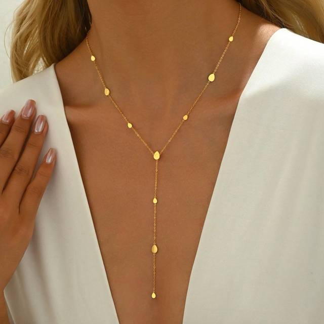 LIEBEIRIS 1pc 18K Gold Plated Minimalist Water Drop Y-Shaped Stainless Steel Necklace, Suitable For Daily Wear And Gifts