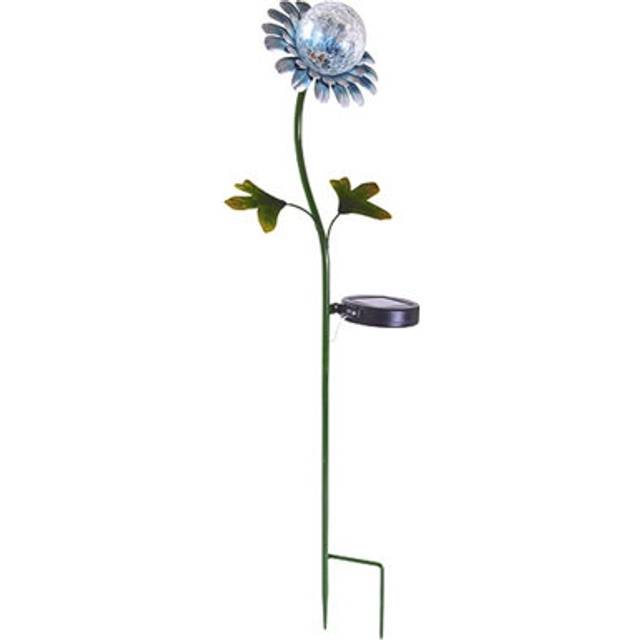 Solar Powered Daisy Design Globe Stake Light - Flower Shaped Metal & Glass Outdoor Garden Lighting Ornament - Measures H74cm - Blue - One Size