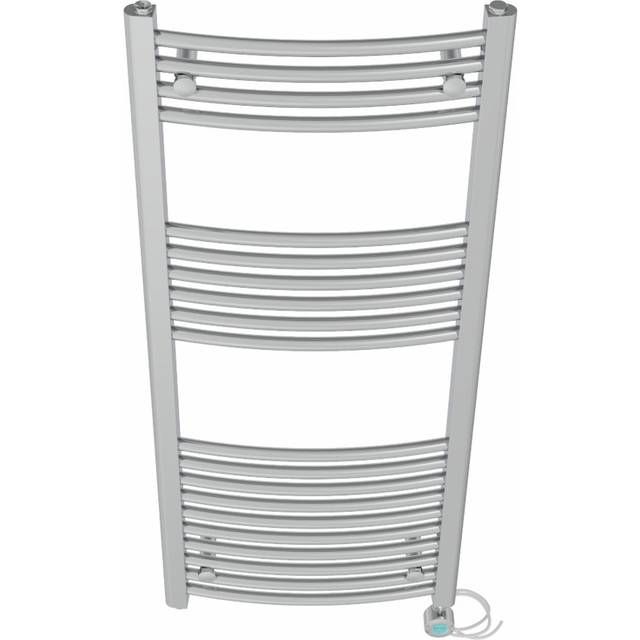Curved Prefilled Electric Heated Towel Rail - Chrome (120cm H x 50cm W x 5.2cm D)