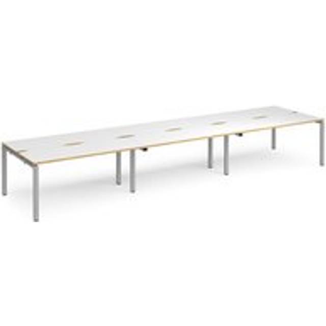 Bench Desk | 6 Person Rectangular Desks 4800mm | White/Oak Tops With Silver Frames | 1200mm Depth | Adapt