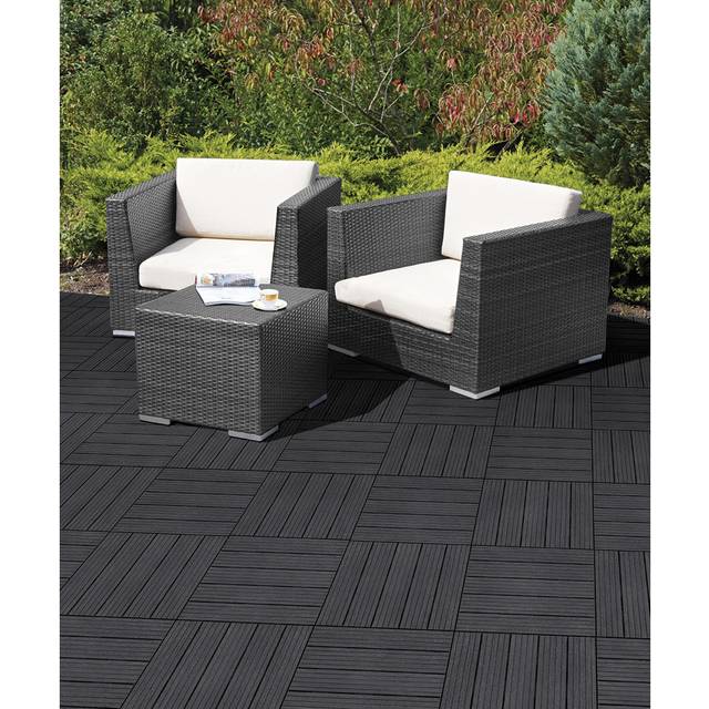 COSMO-DECKING-TILES 30cm L x 30cm W Composite Interlocking Deck Tile - Dark Grey (Tile)