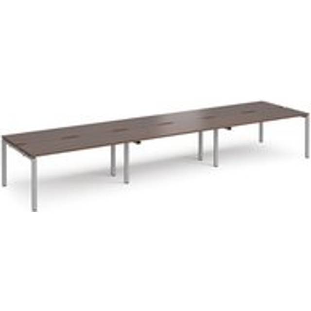 Bench Desk | 6 Person Rectangular Desks 4800mm | Walnut Tops With Silver Frames | 1200mm Depth | Adapt