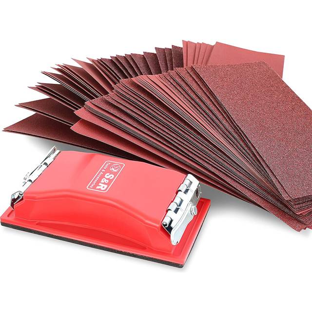 Sandpaper Set with Hand Sanding Block 165 x 85 mm, 80 pieces sanding sheets with 93 x 230 mm, 10 x grit P 40, 60, 80, 120, 180, 240, 320, 400, hand