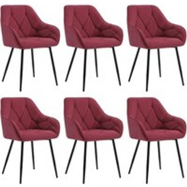 6x Dining Chairs, Velvet Dining Chairs with Backrest Dining Room Chairs, Burgundy - Woltu