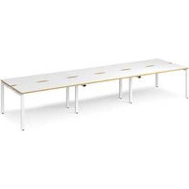 Bench Desk | 6 Person Rectangular Desks 4200mm With Sliding Tops | White/Oak Tops With White Frames | 1200mm Depth | Adapt