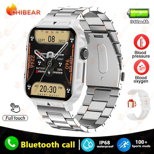 (silver steel) Military Outdoor GPS Sports Smart Watch Men 1.95 inch Heart Rate Blood