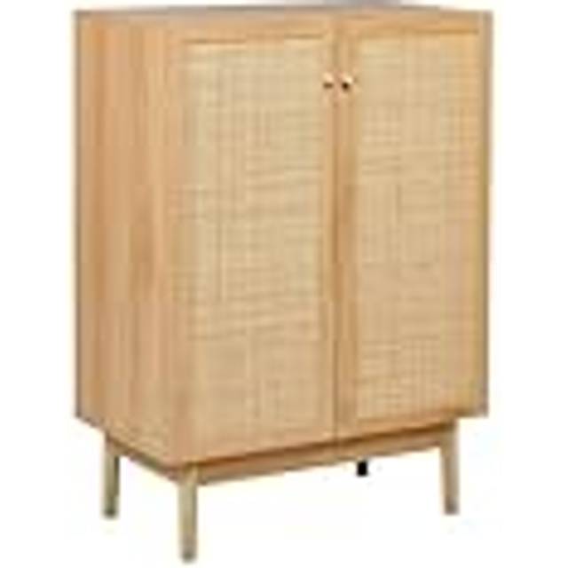 Beliani - 2 Door Sideboard 2 Shelves Particle Board Light Pine Wood Rattan Front Boho Rustic Style Nivo
