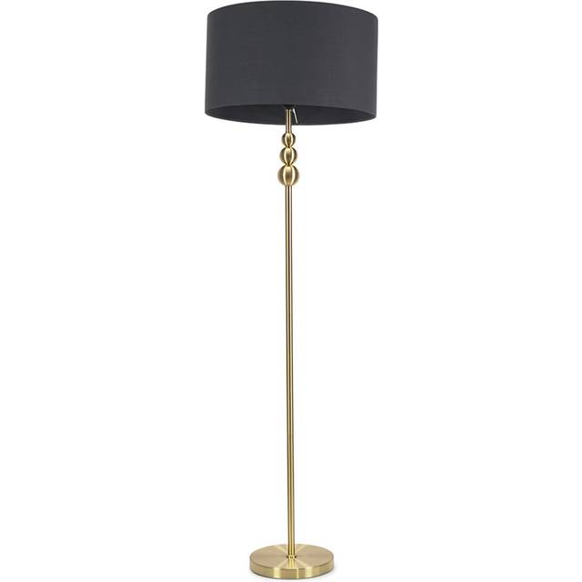 Marissa Fabric Drum Shade with Brushed Gold Ball Floor Lamp with Bulb - Charcoal - One Size