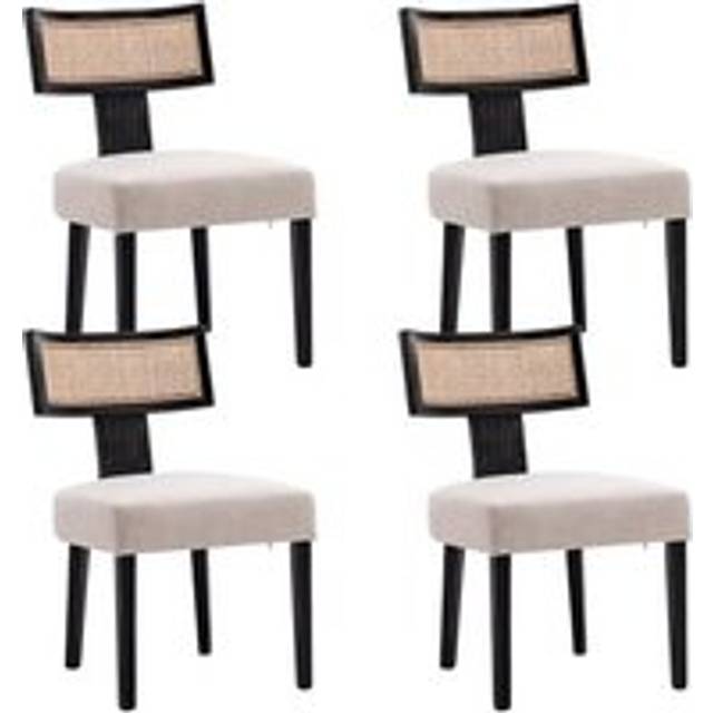 Dining Chairs Set of 4 in Wood Upholstered Mid Century Kitchen Side Chairs for Dining Room Restaurant, Black, Wahson