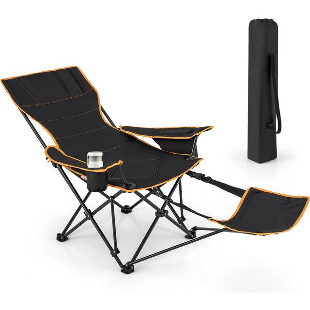 Folding Camping Lounge Chair with Adjustable Backrest-Black