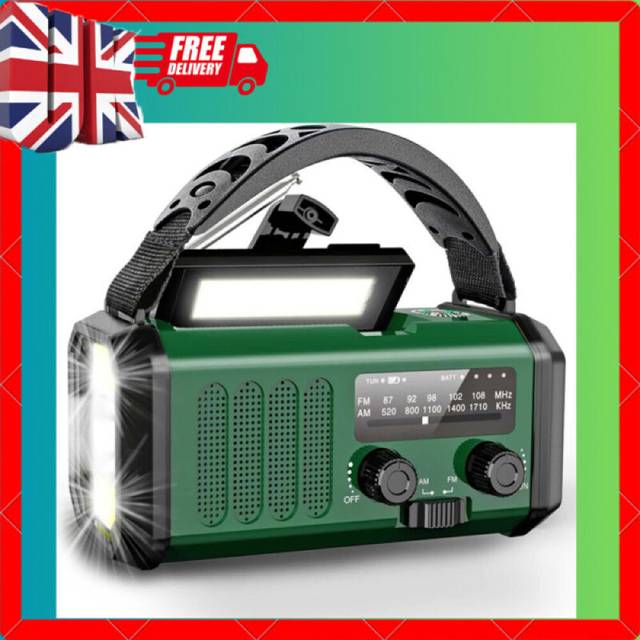 10000mAh Wind Up Solar Radio Hand Crank Emergency FM/AM USB Charger Led Torch UK