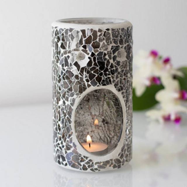 Something Different Pillar Gunmetal Grey Crackle Oil Burner, White