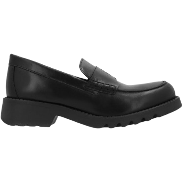 FLY LONDON Rixi Black Leather Chunky Loafers Size: 39, Colour: Black Leather