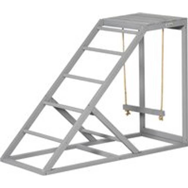 PawHut Interactive Chicken Coop Toy Set, Wooden with Swing, Ladder, Platform, Entertaining Pet Accessory, Grey Aosom UK