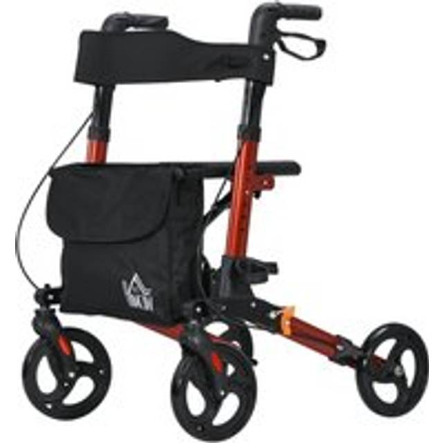 HOMCOM 4 Wheel Rollator Walker With Seat Adjustable Mobility Walker With Bag, Red, Red