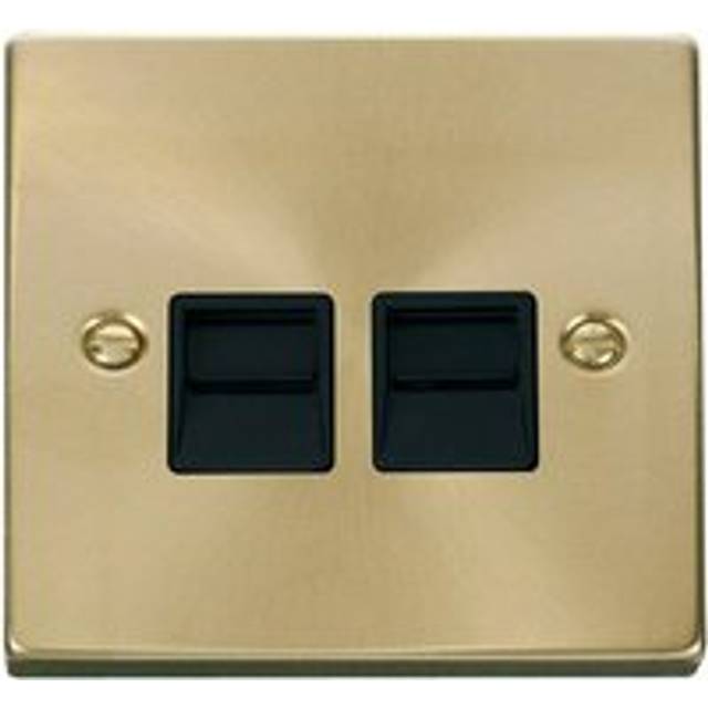 Satin / Brushed Brass Master Telephone Twin Socket - Black Trim - SE Home