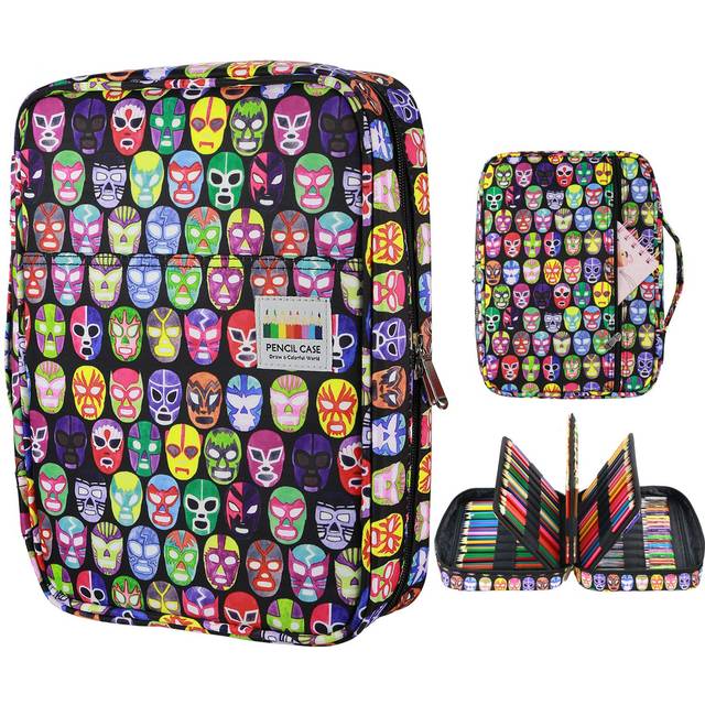 YOUSHARES Colored Pencil Case 220 Slots Pen Case Organizer With Handy Wrap & Zipper  Multilayer Holder for Prismacolor Colored Pencils & Gel Pen (Mask