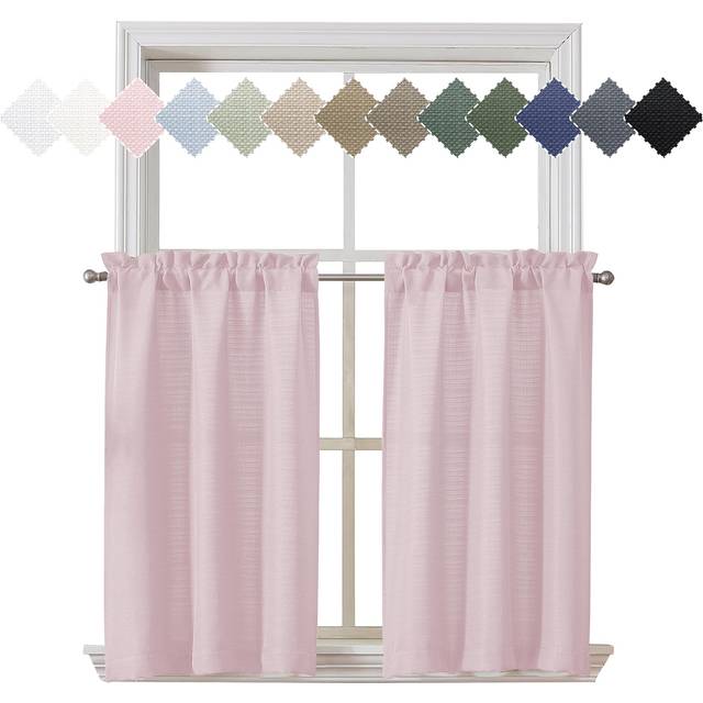 Chyhomenyc Bennet 2 Panels Blush Pink Kitchen Curtains 36 Inch Length Tier Curtains  Faux Linen Textured Small Cafe Curtains  Light Filtering Short Wi