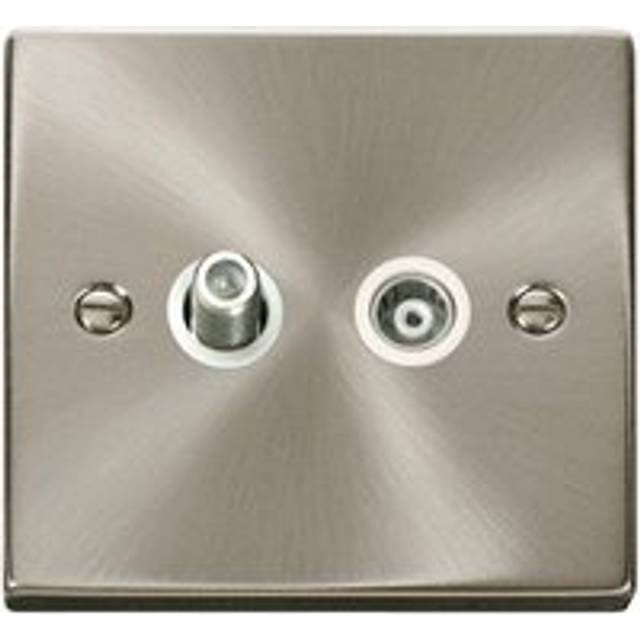 Se Home - Satin / Brushed Chrome Satellite And Isolated Coaxial 1 Gang Socket - White Trim