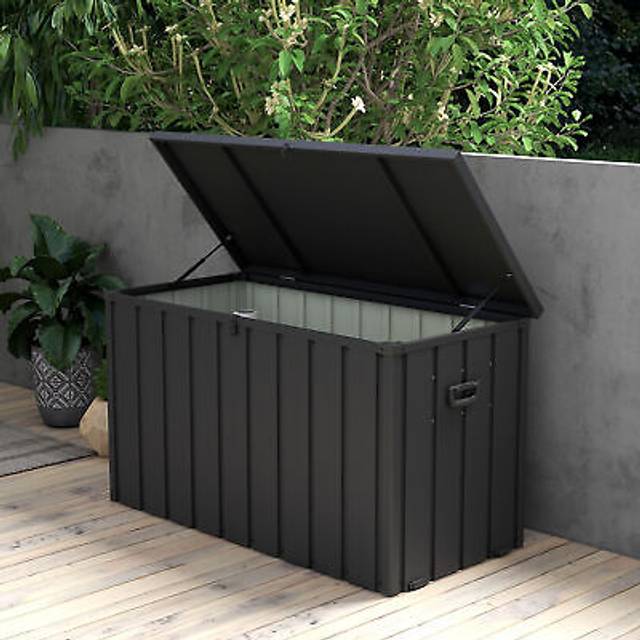 Outsunny 450l Galvanised Steel Garden Storage Box, With Wheels - Dark Grey