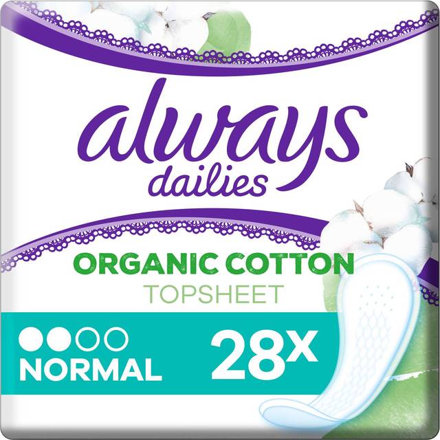 Always Dailies Cotton Protection Trosskydd Normal 28 St, Ytskikt av 100% Ekologisk Bomull