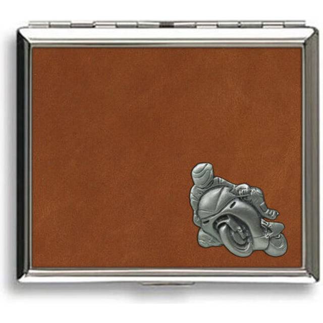 Biker tan leather covered cigarette case