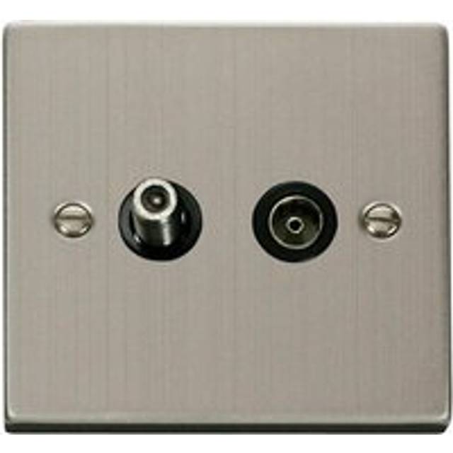 Stainless Steel Satellite & Coaxial Socket 1 Gang - Black Trim Se Home