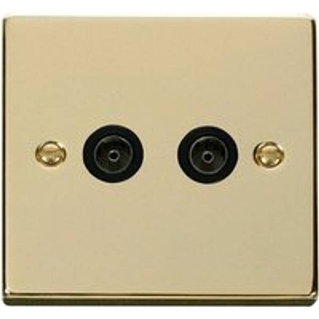 Se Home - Polished Brass 2 Gang Twin Coaxial tv Socket - Black Trim