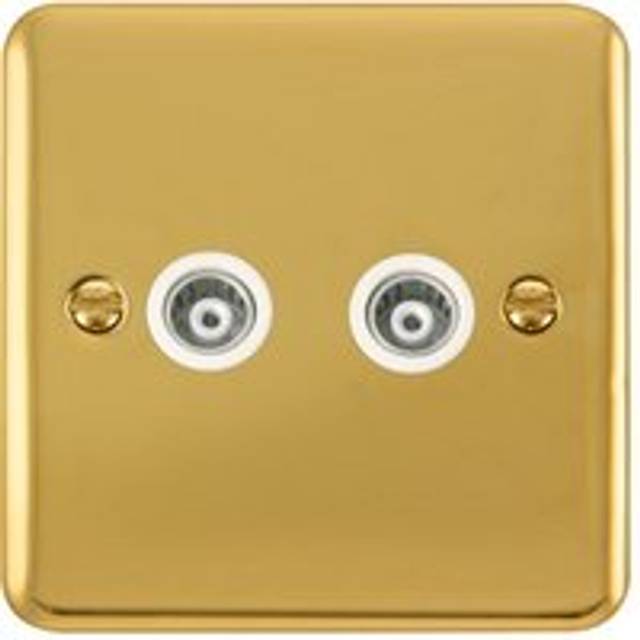 Curved Polished Brass Twin Isolated Coaxial Socket - White Trim Se Home