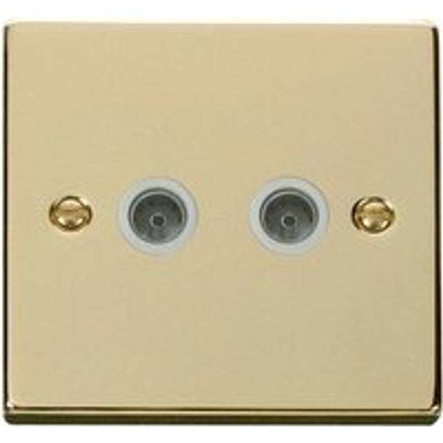 Se Home - Polished Brass 2 Gang Twin Coaxial tv Socket - White Trim