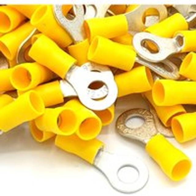 (6.4mm) 100pcs Yellow Insulated Crimp Ring Terminals Stud Size Connectors