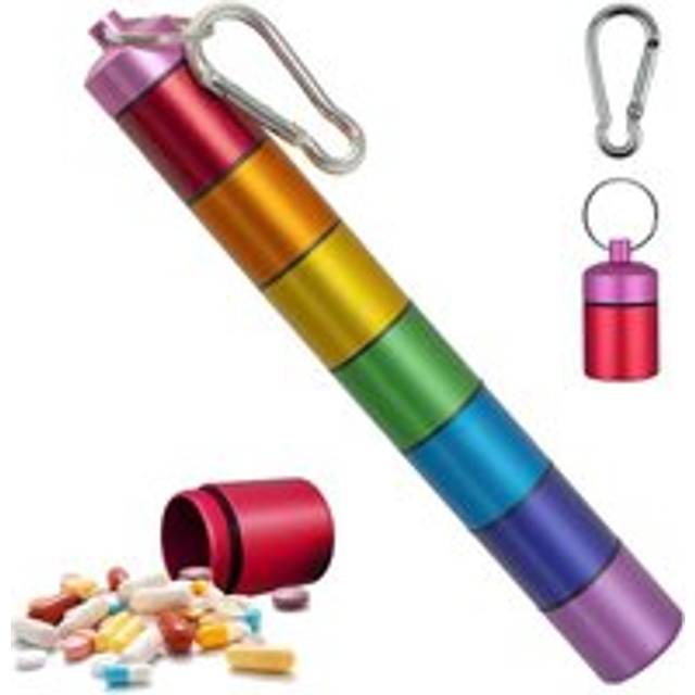 AlwaysH Weekly Pill Organizer, Portable Removable Medicine Box, Waterproof Metal Pill Box, Travel Pill Organizer for Pills/Vitamins/Fish Oil(Rainbow)