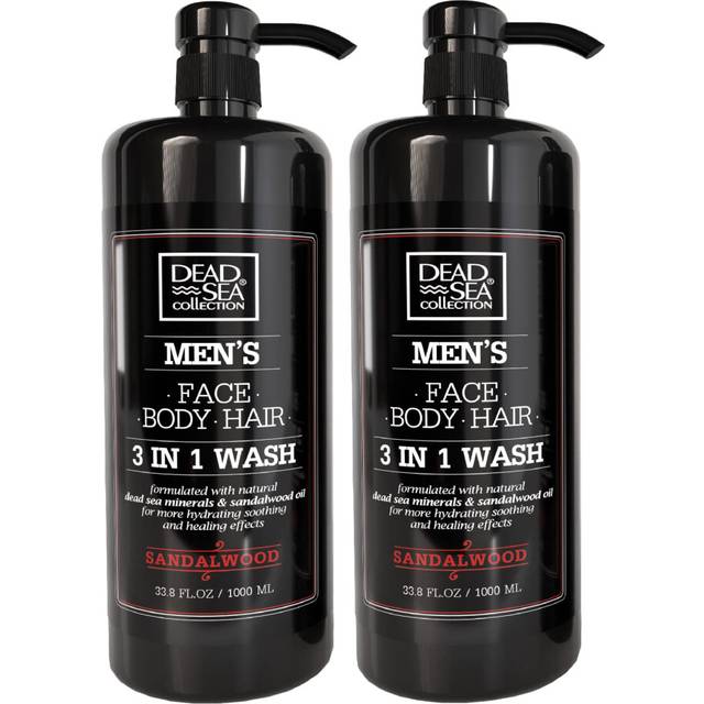 Men's Shower Gel - Pack of 2 (1000 ml. Each) - Sandalwood 3 in 1 Shower Gel for Men - Face Wash for Men with Body Wash for Men and Shampoo for Men